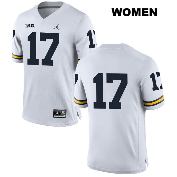 Women's NCAA Michigan Wolverines Tyrone Wheatley #17 No Name White Jordan Brand Authentic Stitched Football College Jersey JI25R37OH